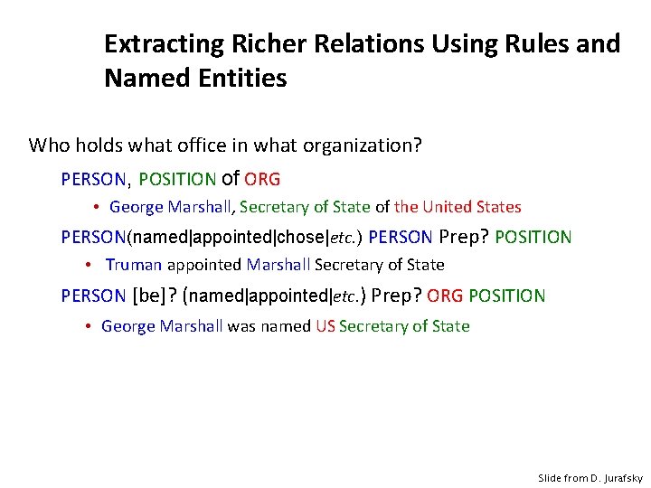 Extracting Richer Relations Using Rules and Named Entities Who holds what office in what
