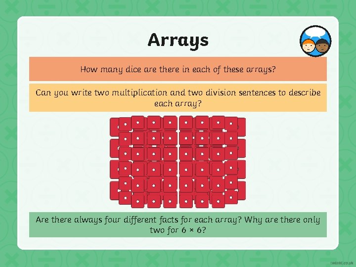 Arrays How many dice are there in each of these arrays? Can you write Arrays How many dice are there in each of these arrays? Can you write