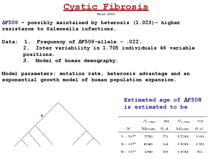 Cystic Fibrosis (Wiuf 2000) F 508 – possibly maintained by heterosis (1. 023)- higher