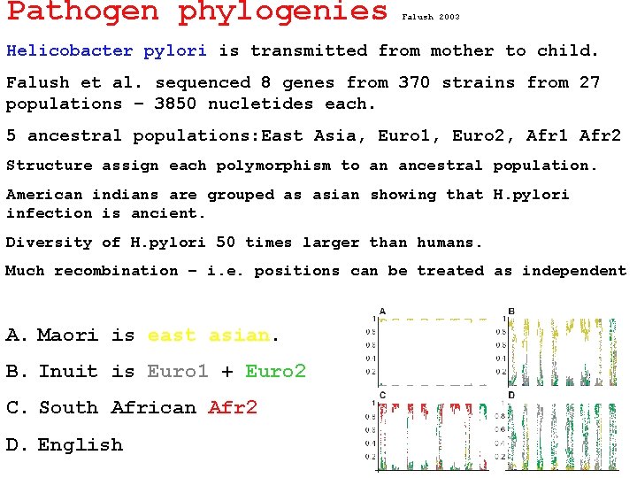 Pathogen phylogenies Falush 2003 Helicobacter pylori is transmitted from mother to child. Falush et