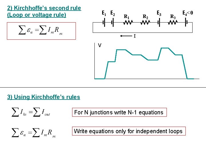 2) Kirchhoffe’s second rule (Loop or voltage rule) E 1 E 2 R 1