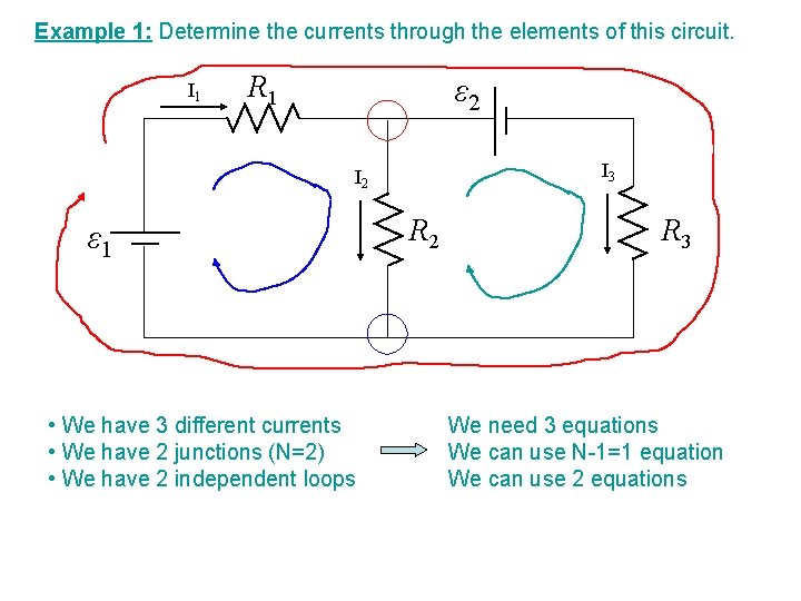 Example 1: Determine the currents through the elements of this circuit. I 1 R