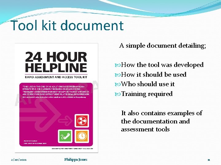 Tool kit document A simple document detailing; How the tool was developed How it Tool kit document A simple document detailing; How the tool was developed How it