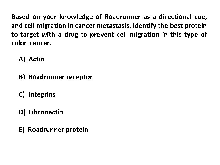 Based on your knowledge of Roadrunner as a directional cue, and cell migration in Based on your knowledge of Roadrunner as a directional cue, and cell migration in
