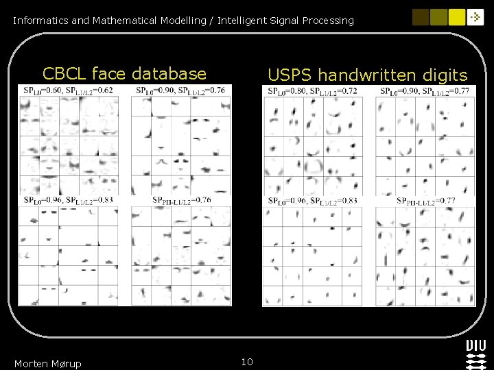 Informatics and Mathematical Modelling / Intelligent Signal Processing CBCL face database Morten Mørup USPS
