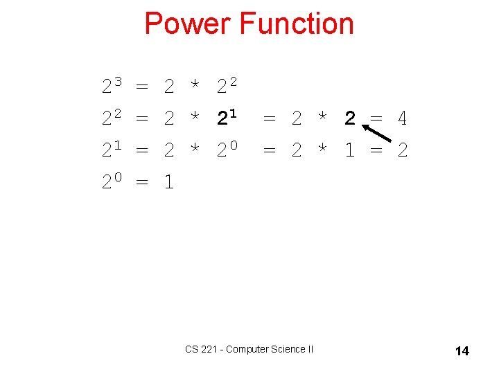 Power Function 23 = 2 * 22 22 = 2 * 21 = 2