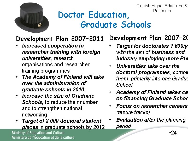 Finnish Higher Education & Research Doctor Education, Graduate Schools Development Plan 2007– 2011 Development Finnish Higher Education & Research Doctor Education, Graduate Schools Development Plan 2007– 2011 Development