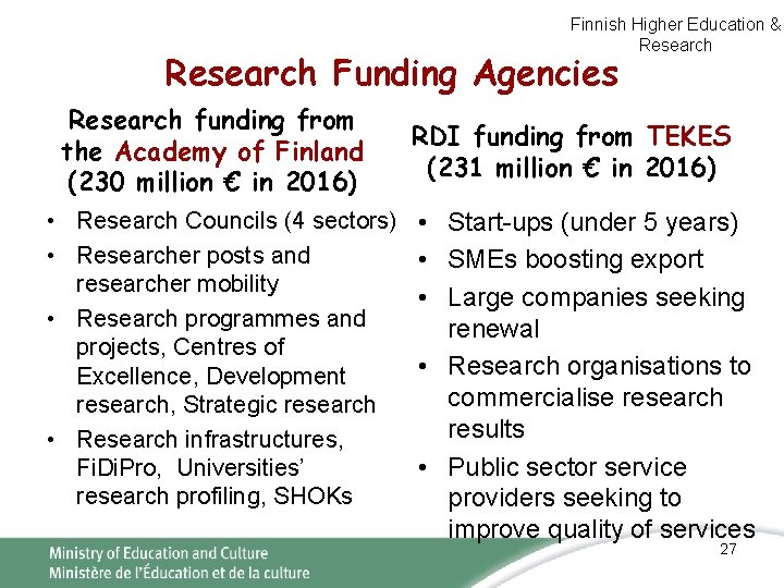 Finnish Higher Education & Research Funding Agencies Research funding from the Academy of Finland Finnish Higher Education & Research Funding Agencies Research funding from the Academy of Finland