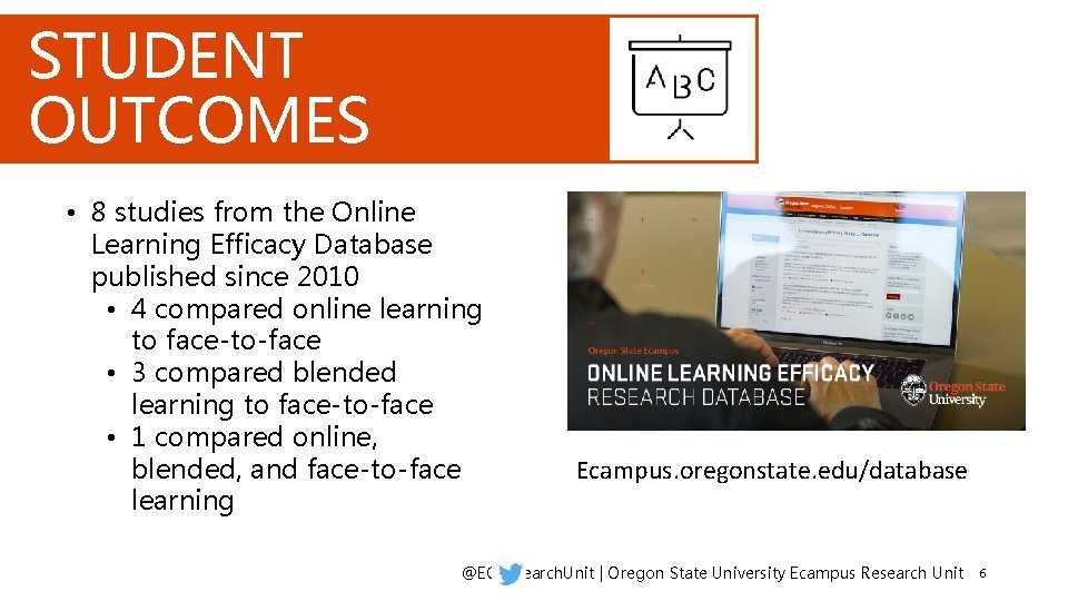 STUDENT OUTCOMES • 8 studies from the Online Learning Efficacy Database published since 2010