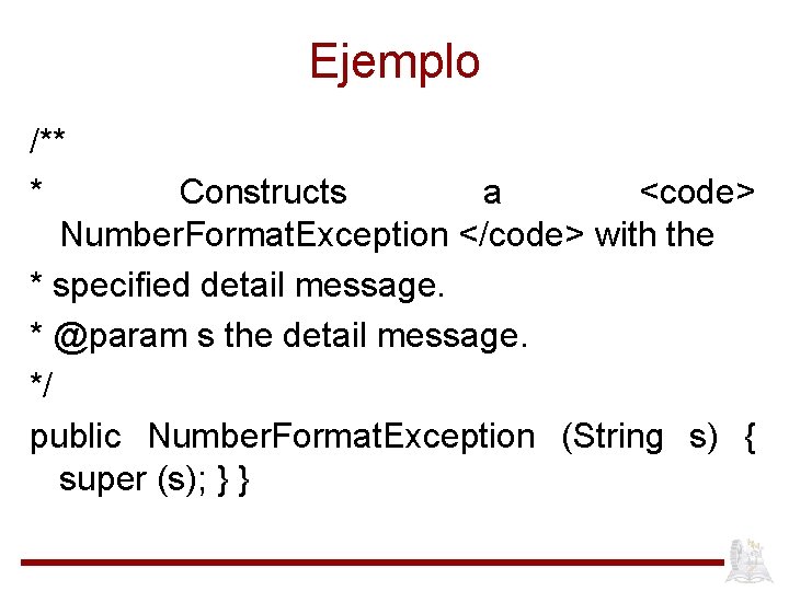Ejemplo /** * Constructs a <code> Number. Format. Exception </code> with the * specified