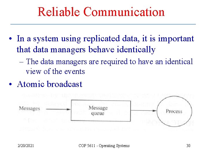 Reliable Communication • In a system using replicated data, it is important that data