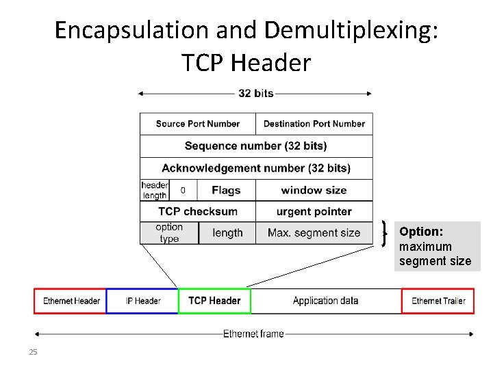 Encapsulation and Demultiplexing: TCP Header Option: maximum segment size 25 