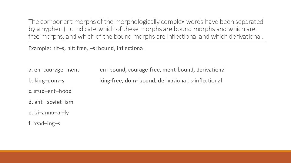 The component morphs of the morphologically complex words have been separated by a hyphen