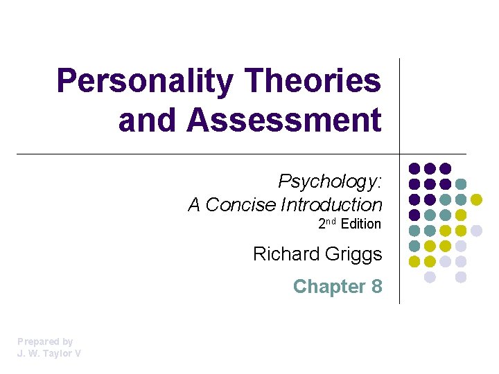 Personality Theories and Assessment Psychology: A Concise Introduction 2 nd Edition Richard Griggs Chapter Personality Theories and Assessment Psychology: A Concise Introduction 2 nd Edition Richard Griggs Chapter