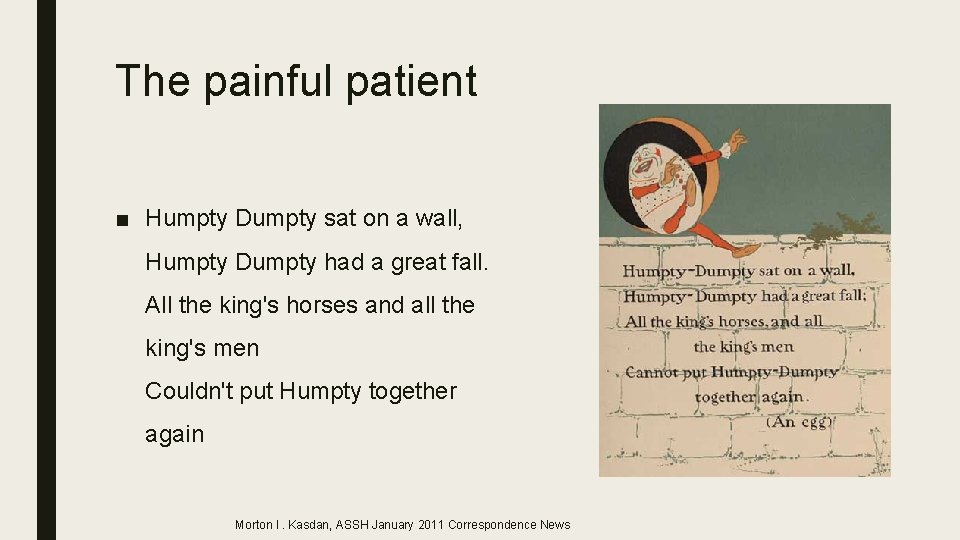 The painful patient ■ Humpty Dumpty sat on a wall, Humpty Dumpty had a