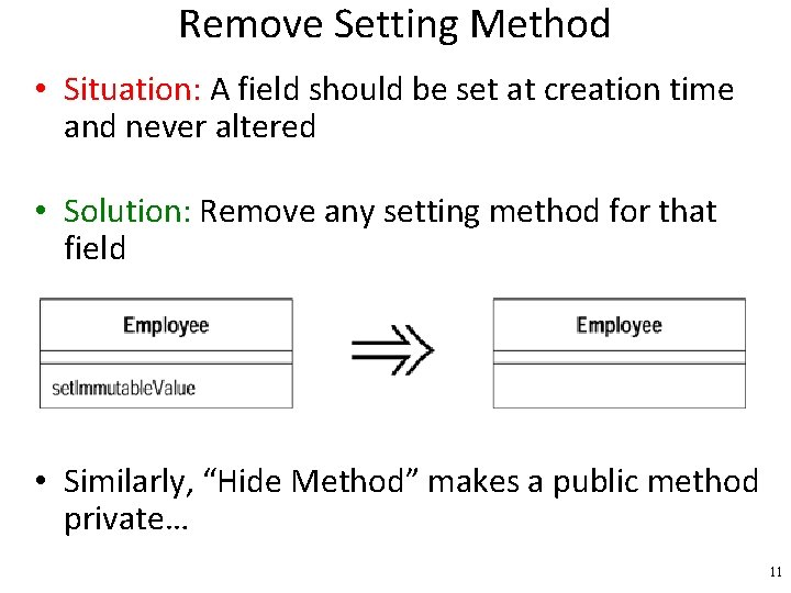 Remove Setting Method • Situation: A field should be set at creation time and