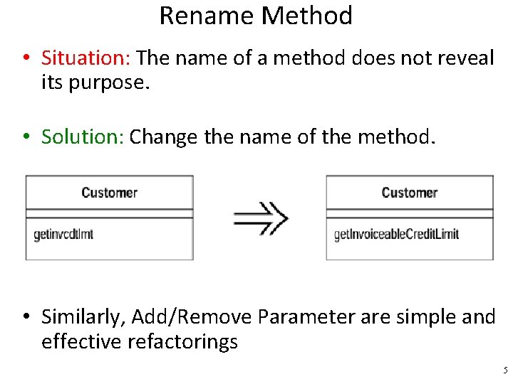 Rename Method • Situation: The name of a method does not reveal its purpose.