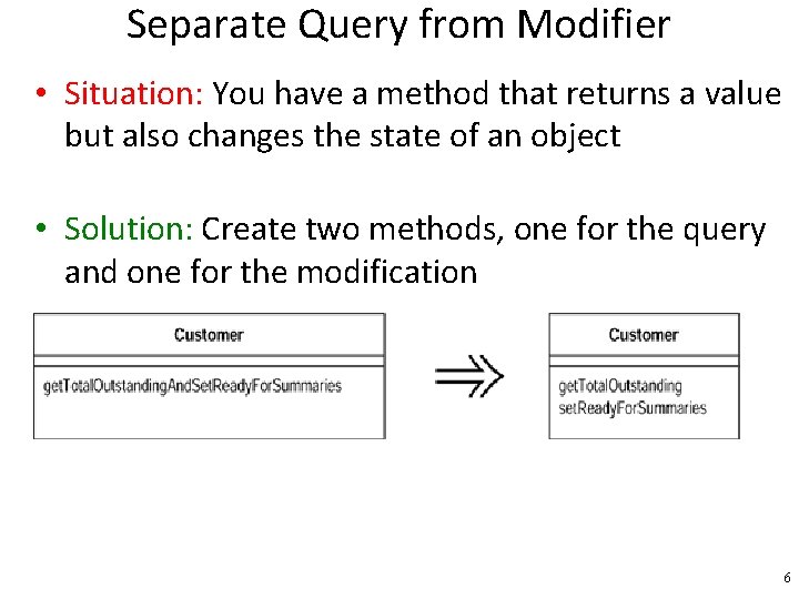 Separate Query from Modifier • Situation: You have a method that returns a value