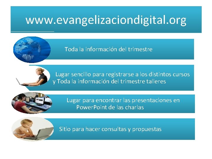 www. evangelizaciondigital. org Toda la información del trimestre Lugar sencillo para registrarse a los