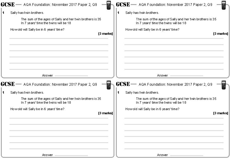 AQA Foundation: November 2017 Paper 2, Q 9 1 AQA Foundation: November 2017 Paper