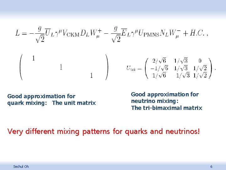 Good approximation for quark mixing: The unit matrix Good approximation for neutrino mixing: The