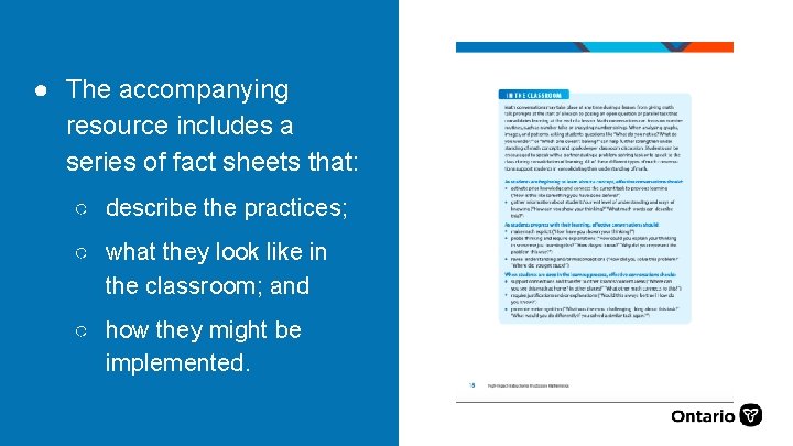 ● The accompanying resource includes a series of fact sheets that: ○ describe the