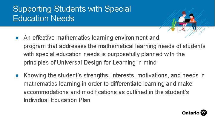 Supporting Students with Special Education Needs ● An effective mathematics learning environment and program