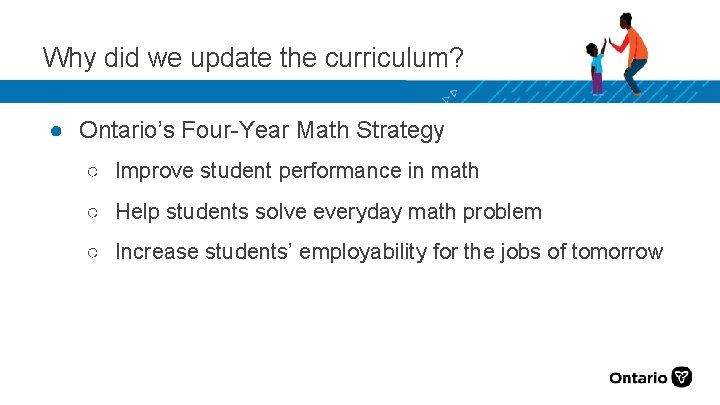 Why did we update the curriculum? ● Ontario’s Four-Year Math Strategy ○ Improve student