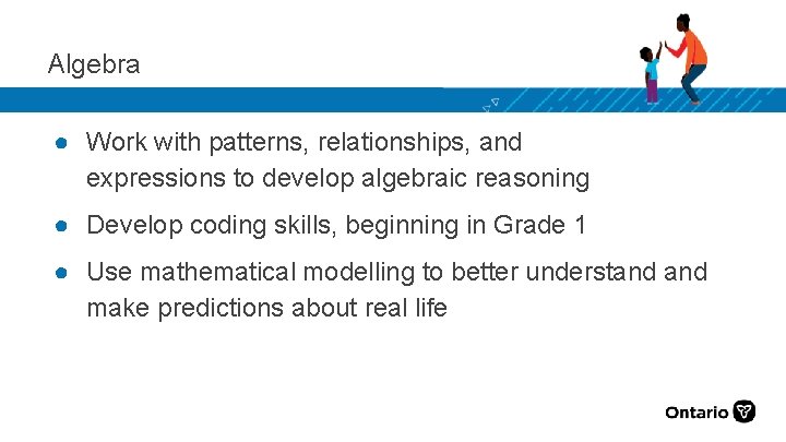 Algebra ● Work with patterns, relationships, and expressions to develop algebraic reasoning ● Develop