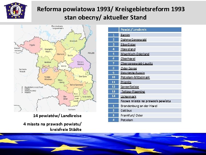  Reforma powiatowa 1993/ Kreisgebietsreform 1993 stan obecny/ aktueller Stand Powiat/ Landkreis 1 2