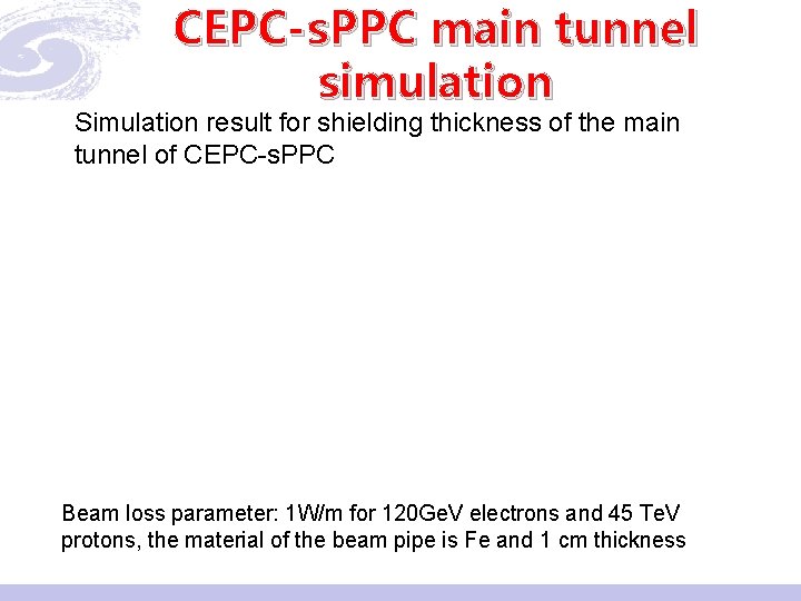CEPC-s. PPC main tunnel simulation Simulation result for shielding thickness of the main tunnel