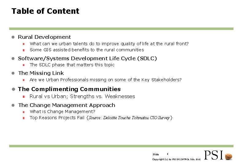 Table of Content l Rural Development What can we urban talents do to improve