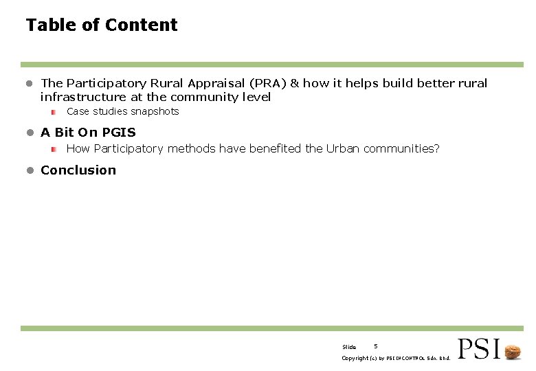 Table of Content l The Participatory Rural Appraisal (PRA) & how it helps build