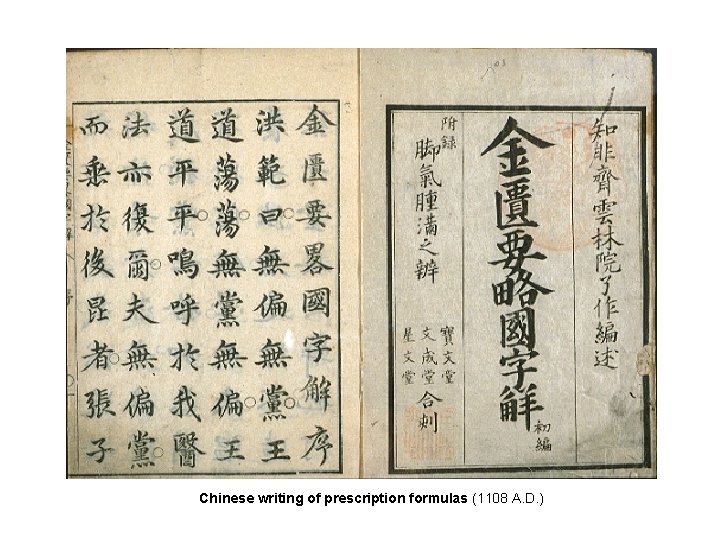 Chinese writing of prescription formulas (1108 A. D. ) 