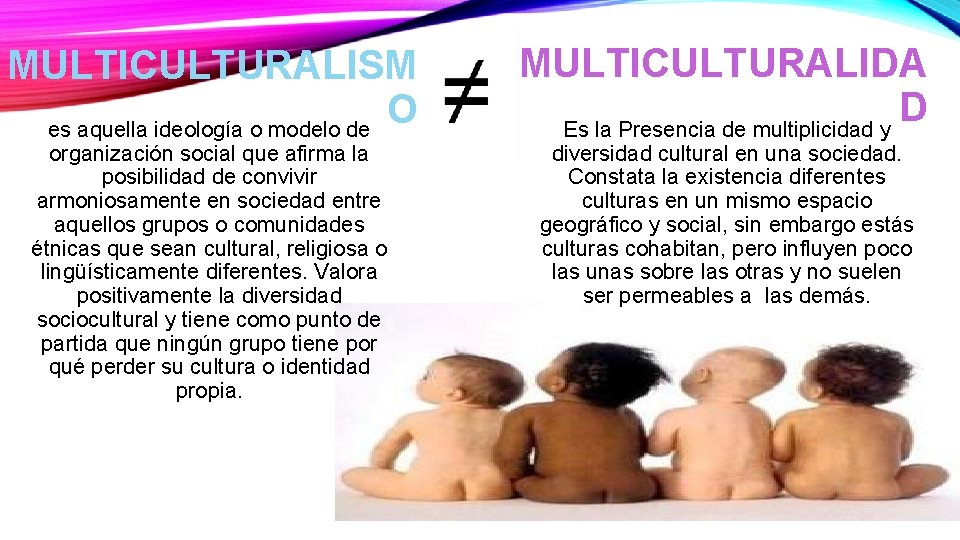MULTICULTURALISM O es aquella ideología o modelo de organización social que afirma la posibilidad