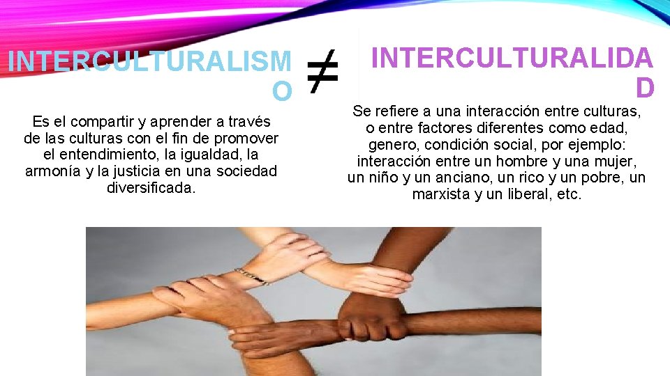 INTERCULTURALISM O Es el compartir y aprender a través de las culturas con el