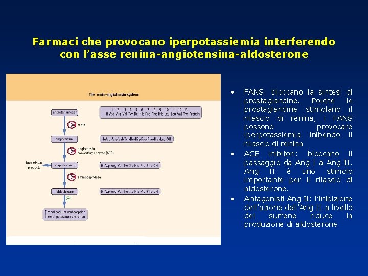 Farmaci che provocano iperpotassiemia interferendo con l’asse renina-angiotensina-aldosterone • • • FANS: bloccano la