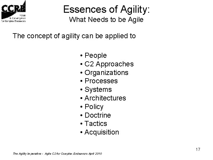 Essences of Agility: What Needs to be Agile The concept of agility can be