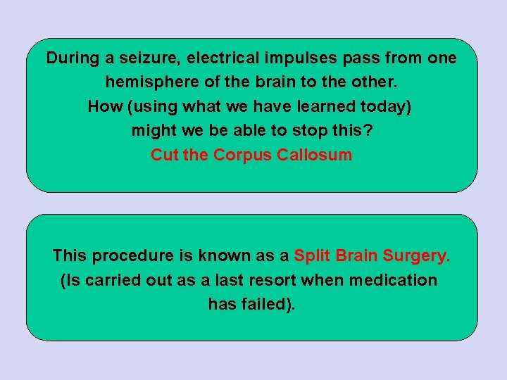 During a seizure, electrical impulses pass from one hemisphere of the brain to the