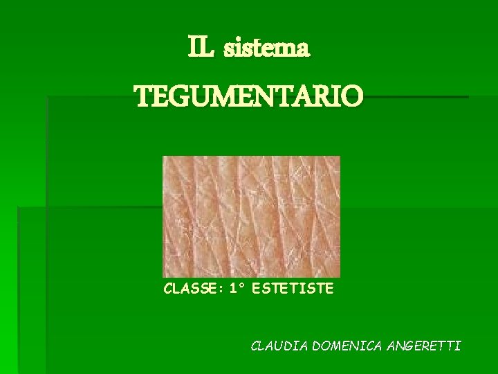 IL sistema TEGUMENTARIO CLASSE: 1° ESTETISTE CLAUDIA DOMENICA ANGERETTI 