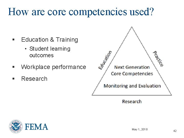 How are competencies used? § Education & Training • Student learning outcomes § Workplace