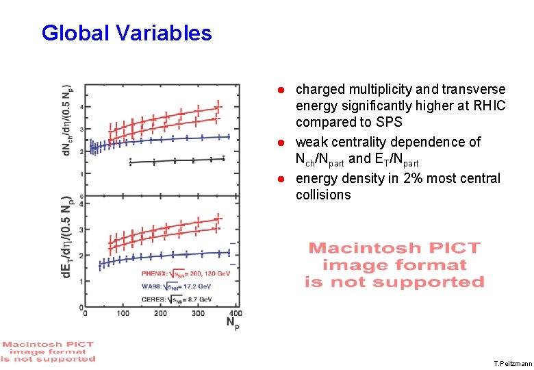 Global Variables charged multiplicity and transverse energy significantly higher at RHIC compared to SPS