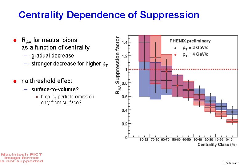 Centrality Dependence of Suppression RAA for neutral pions as a function of centrality –