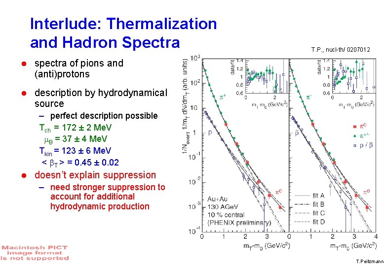 Interlude: Thermalization and Hadron Spectra spectra of pions and (anti)protons description by hydrodynamical source