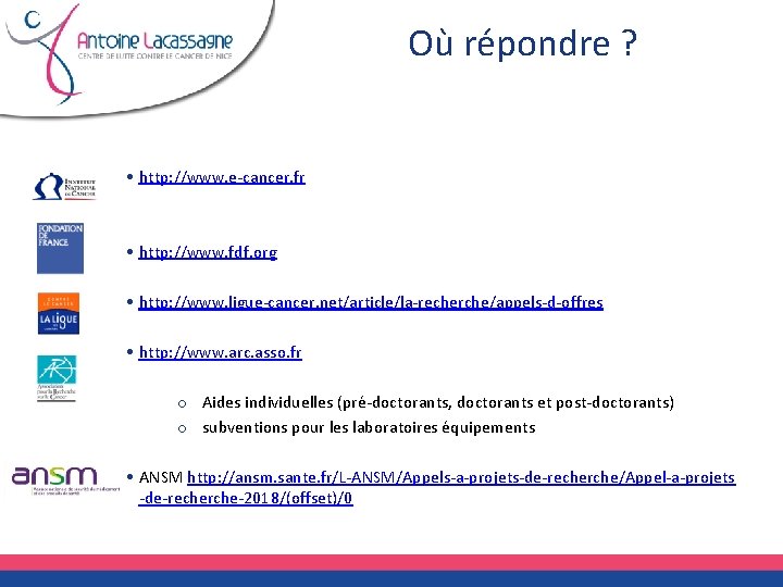 Où répondre ? • http: //www. e-cancer. fr • http: //www. fdf. org •