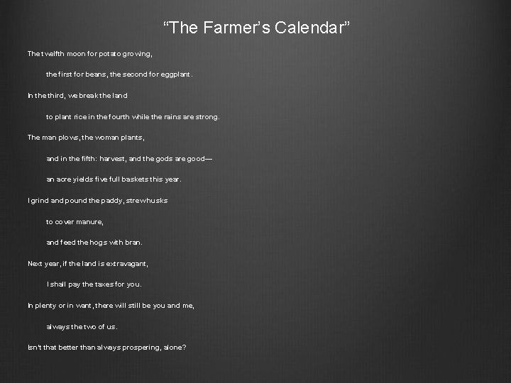 “The Farmer’s Calendar” The twelfth moon for potato growing, the first for beans, the “The Farmer’s Calendar” The twelfth moon for potato growing, the first for beans, the