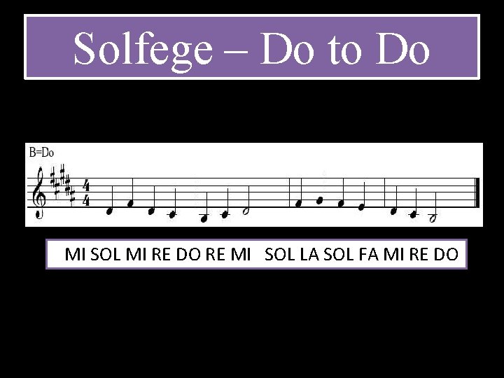 Solfege – Do to Do MI SOL MI RE DO RE MI SOL LA
