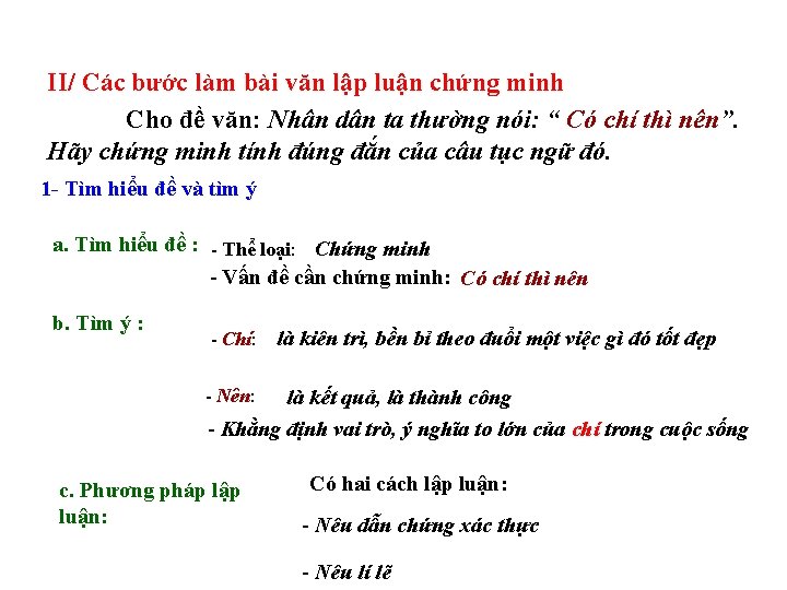 II/ Các bước làm bài văn lập luận chứng minh Cho đề văn: Nhân