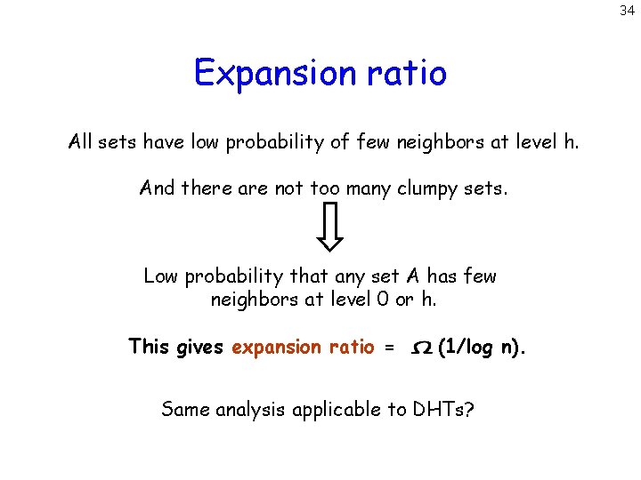 34 Expansion ratio All sets have low probability of few neighbors at level h.