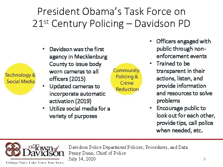 President Obama’s Task Force on 21 st Century Policing – Davidson PD • Davidson